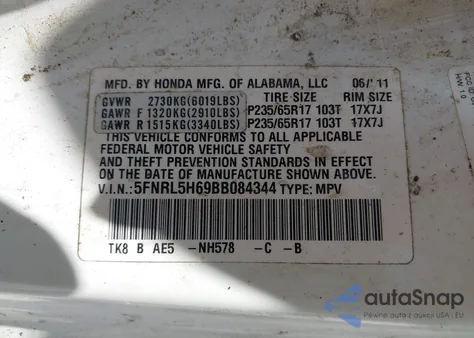 2011 Honda Odyssey Ex-L from USA, damaged, VIN 5FNRL5H69BB084344